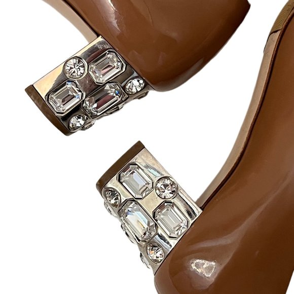 Miu Miu Patent Leather Open Toe embellished Caramel Pumps Size 35 (US Size 4.5) - Picture 7 of 13